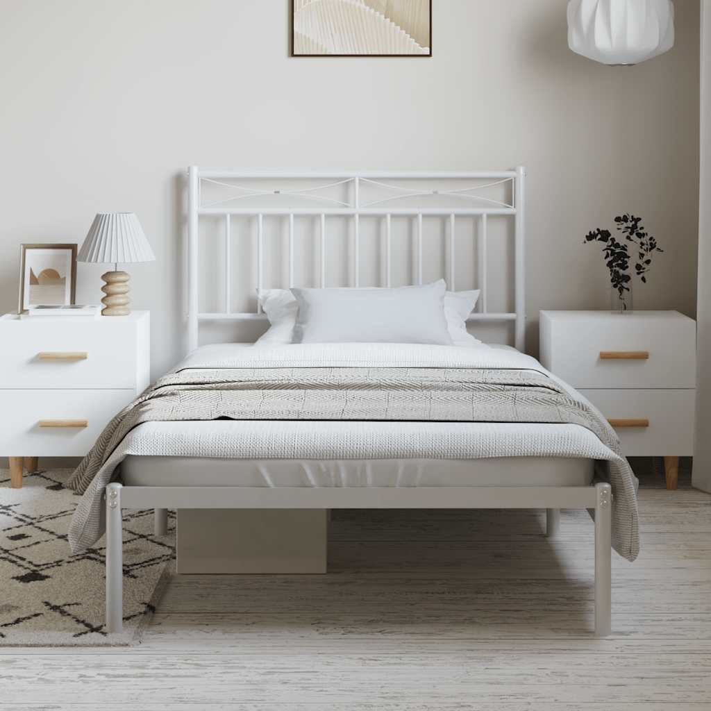 Bedframe met hoofdbord metaal wit 100x200 cm