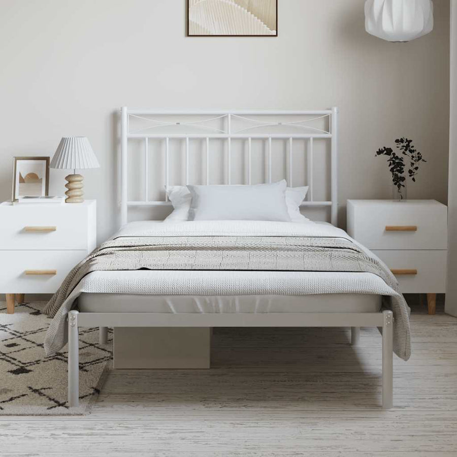 Bedframe met hoofdbord metaal wit 100x200 cm