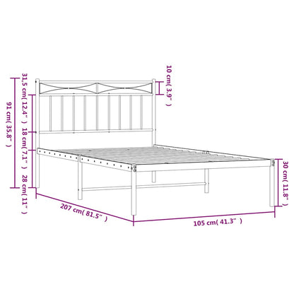 Bedframe met hoofdbord metaal wit 100x200 cm