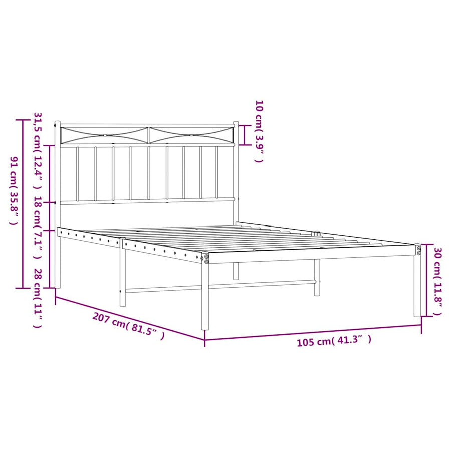 Bedframe met hoofdbord metaal wit 100x200 cm
