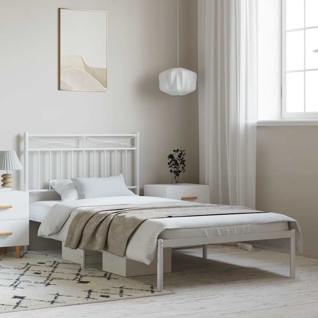 Bedframe met hoofdbord metaal wit 100x200 cm