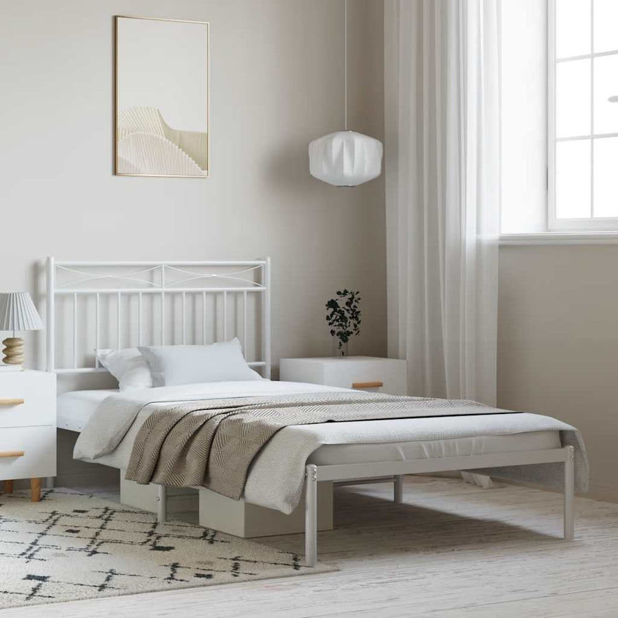Bedframe met hoofdbord metaal wit 100x200 cm