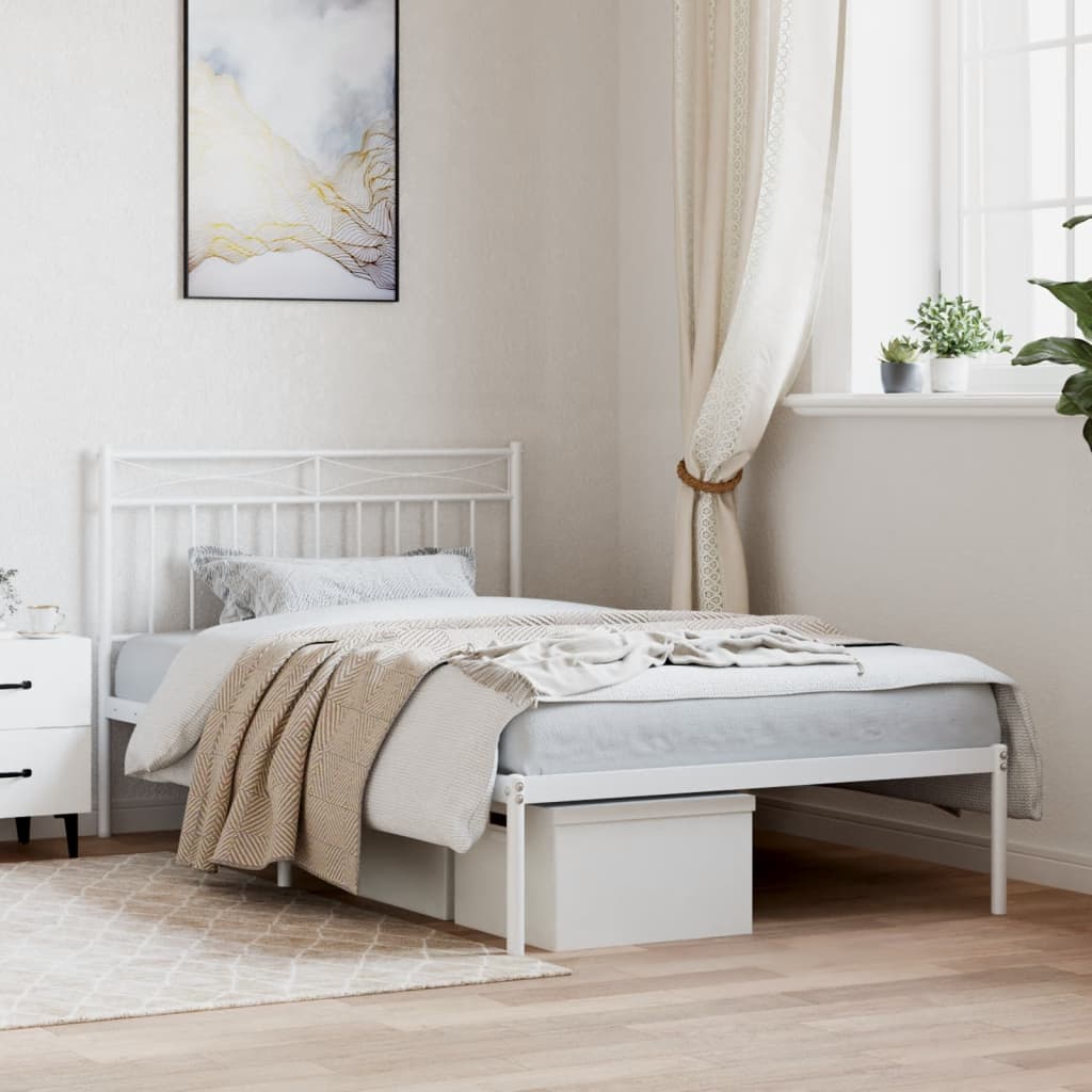 Bedframe Metaal 107x203 cm Wit met hoofdbord