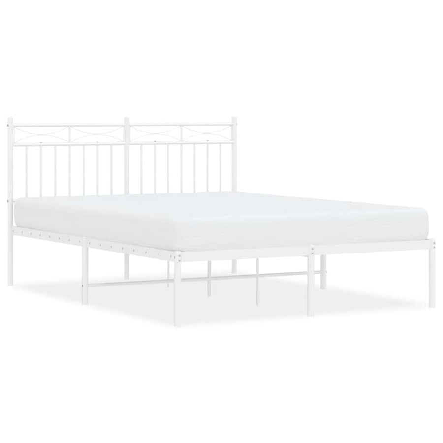 Bedframe met hoofdbord metaal wit 135x190 cm