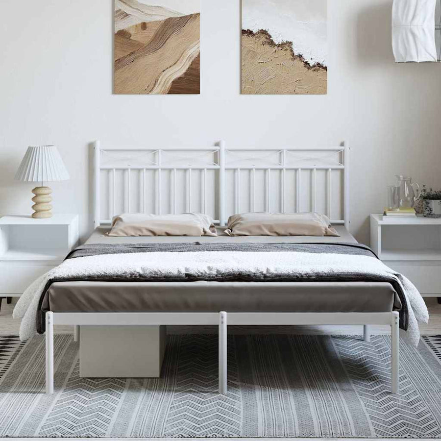 Bedframe met hoofdbord metaal wit 135x190 cm