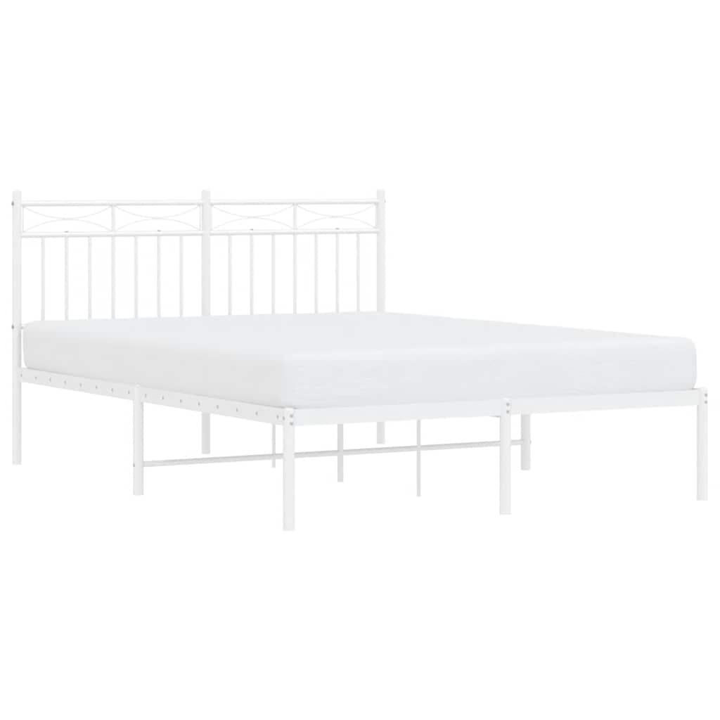 Bedframe met hoofdbord metaal wit 135x190 cm