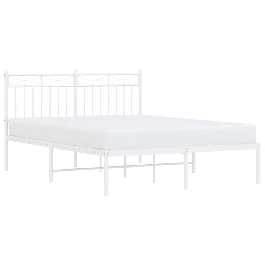 Bedframe met hoofdbord metaal wit 135x190 cm