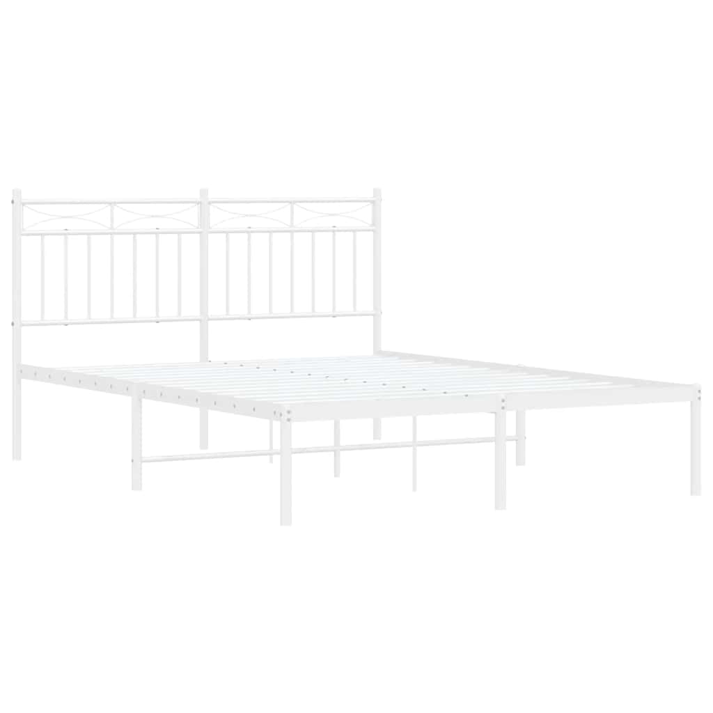 Bedframe met hoofdbord metaal wit 135x190 cm