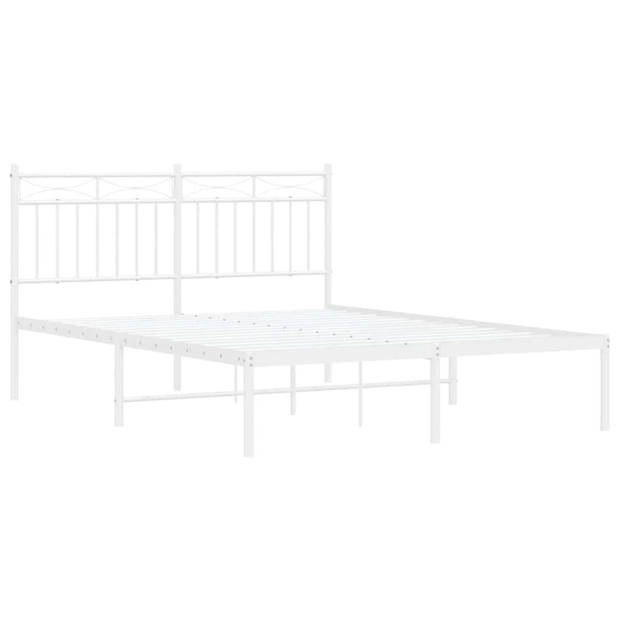 Bedframe met hoofdbord metaal wit 135x190 cm