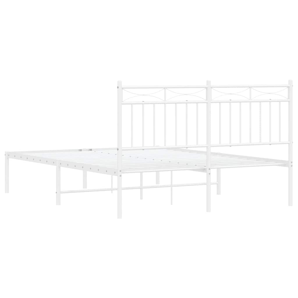 Bedframe met hoofdbord metaal wit 135x190 cm