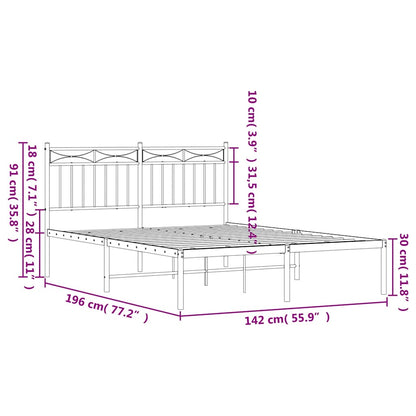 Bedframe met hoofdbord metaal wit 135x190 cm