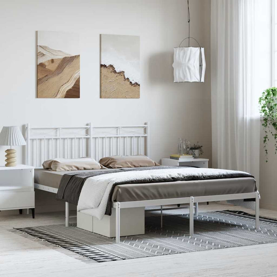 Bedframe met hoofdbord metaal wit 135x190 cm