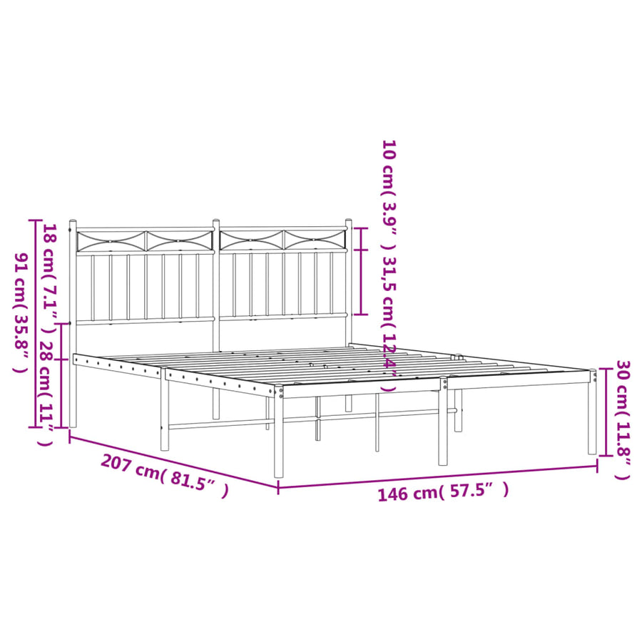 Bedframe Metaal 140x200 cm Wit met hoofdbord