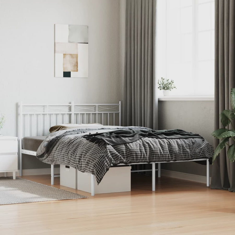 Bedframe Metaal 140x200 cm Wit met hoofdbord