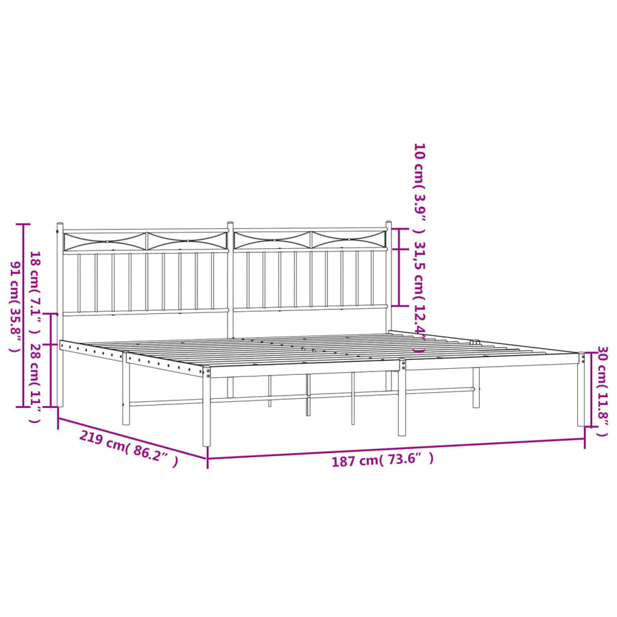 Bedframe Metaal 183x213 cm Wit met hoofdbord