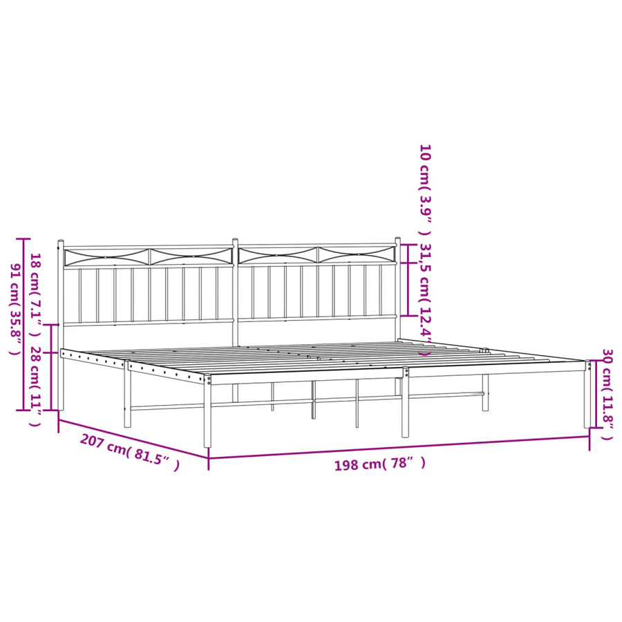 Bedframe Metaal 193x203 cm Wit met hoofdbord