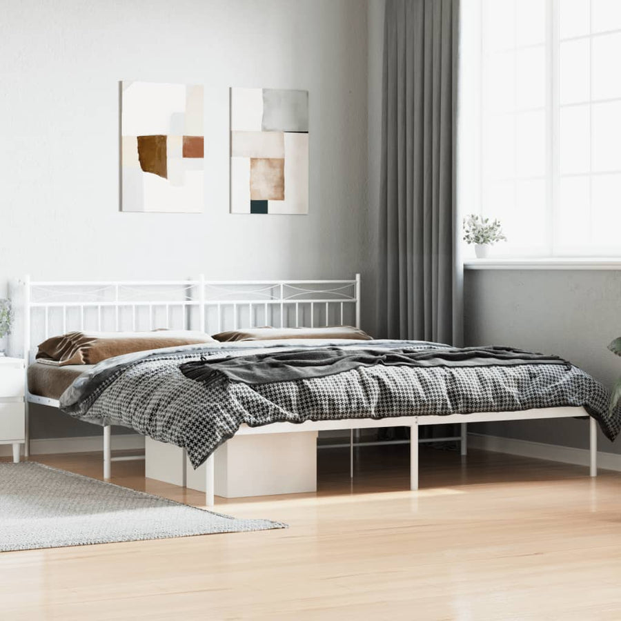 Bedframe Metaal 193x203 cm Wit met hoofdbord