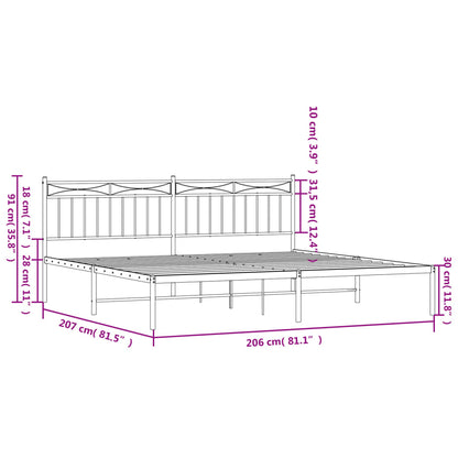 Bedframe Metaal 200x200 cm Wit met hoofdbord