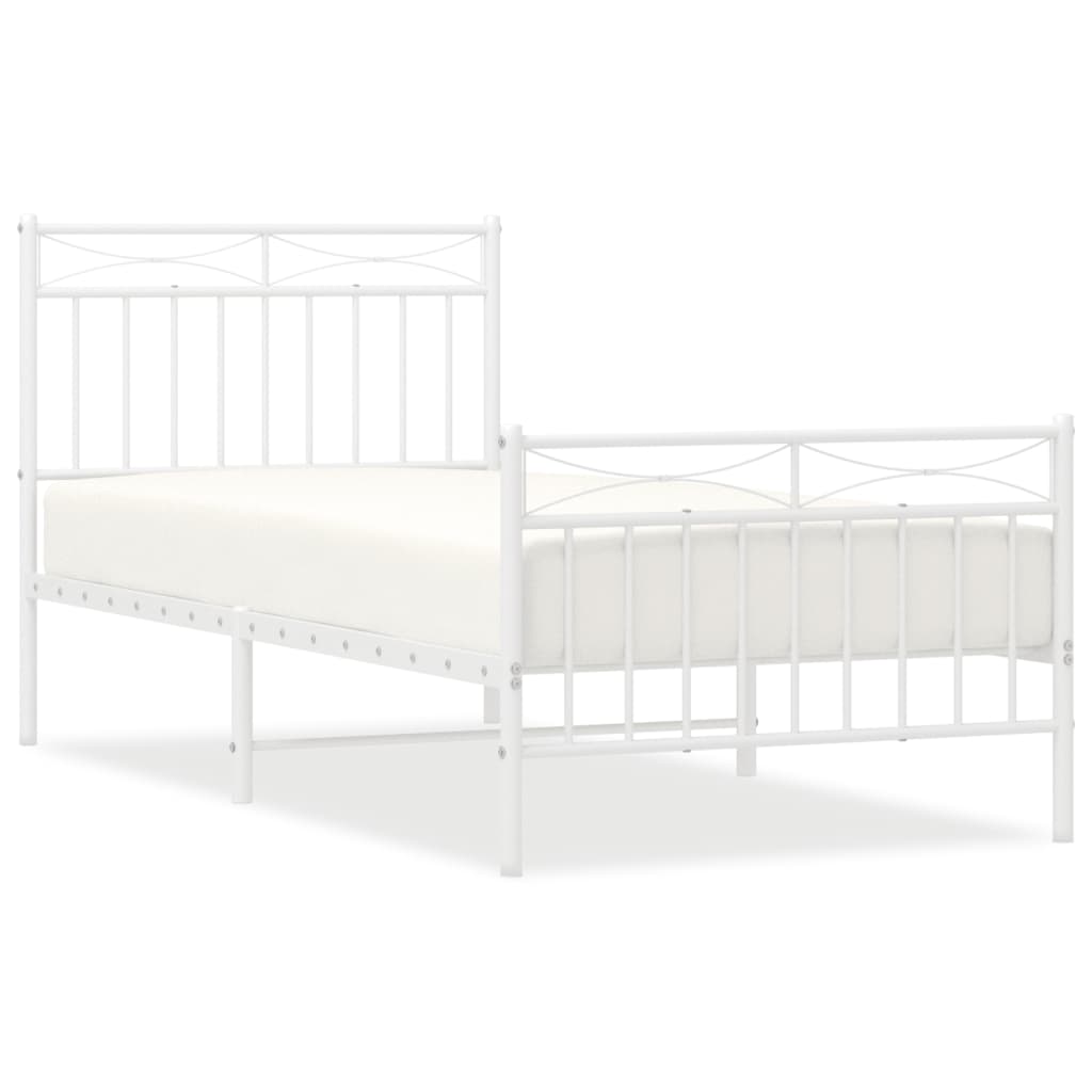 Bedframe met hoofd- en voeteneinde metaal wit 90x190 cm 90x190 cm Wit met hoofdbord & voetbord