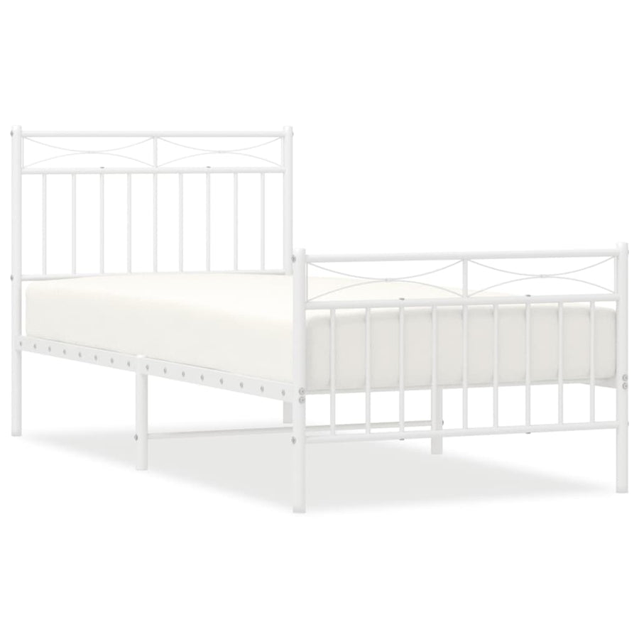 Bedframe met hoofd- en voeteneinde metaal wit 90x190 cm 90x190 cm Wit met hoofdbord & voetbord