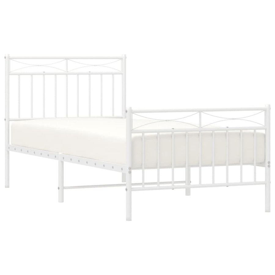 Bedframe met hoofd- en voeteneinde metaal wit 90x190 cm 90x190 cm Wit met hoofdbord & voetbord