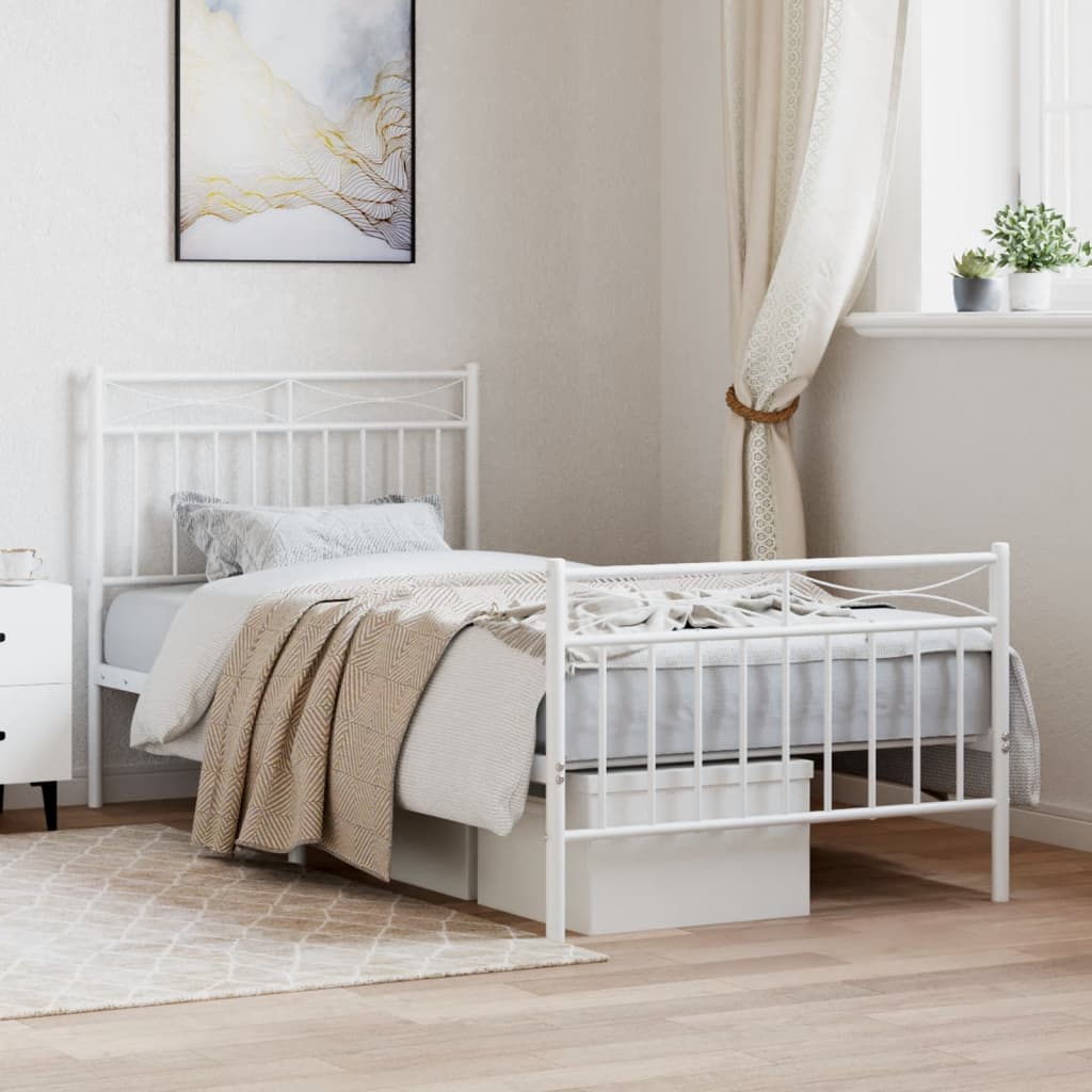 Bedframe met hoofd- en voeteneinde metaal wit 90x190 cm 90x190 cm Wit met hoofdbord & voetbord