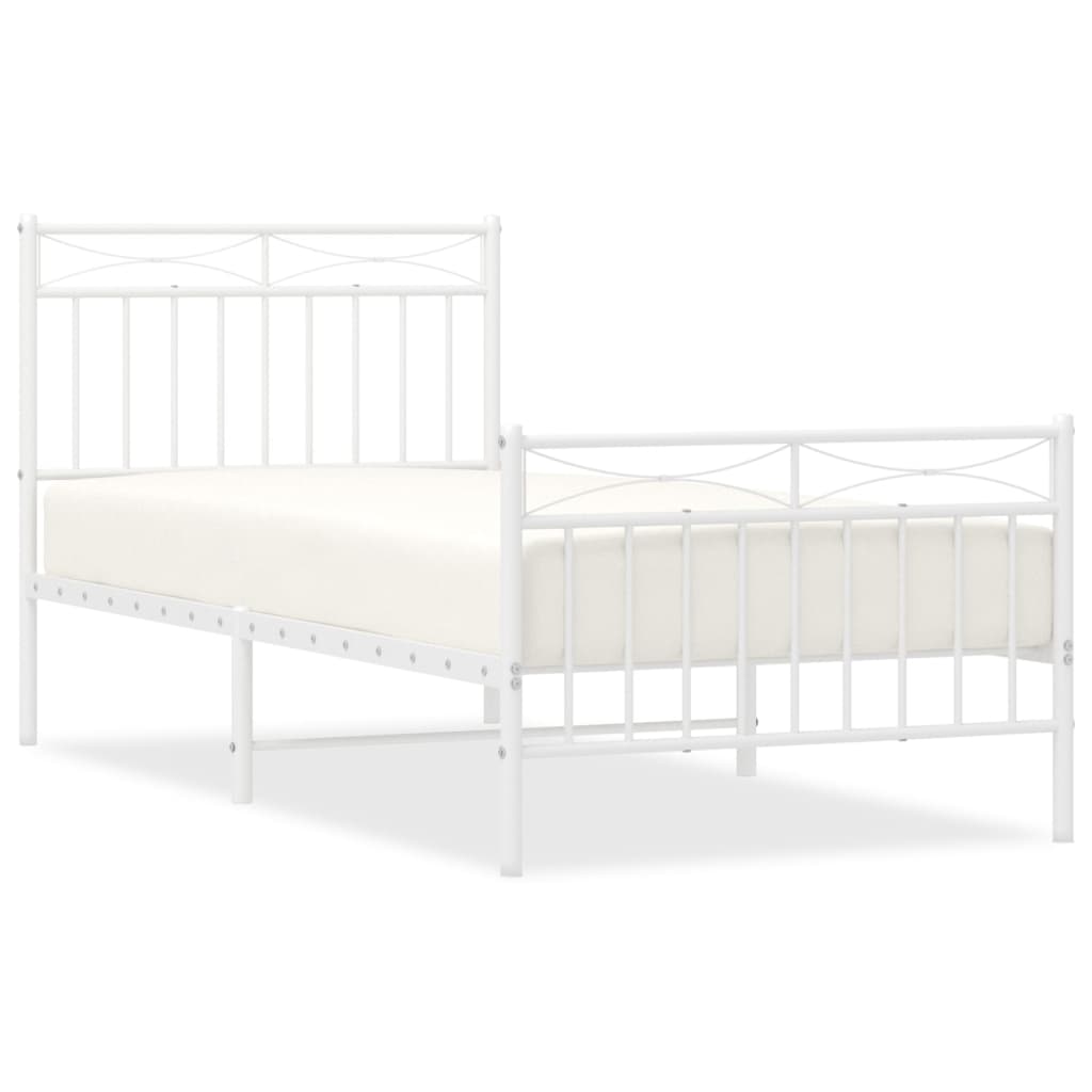Bedframe Met Hoofd- En Voeteneinde Metaal 90x200 cm Wit met hoofdbord & voetbord