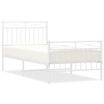 Bedframe Met Hoofd- En Voeteneinde Metaal 90x200 cm Wit met hoofdbord & voetbord