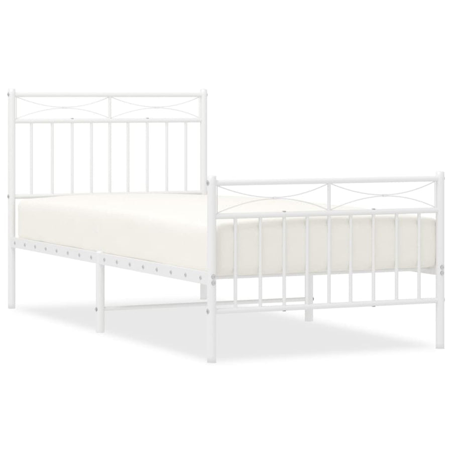 Bedframe Met Hoofd- En Voeteneinde Metaal 90x200 cm Wit met hoofdbord & voetbord