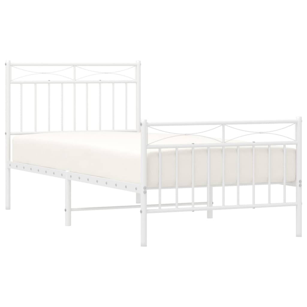 Bedframe Met Hoofd- En Voeteneinde Metaal 90x200 cm Wit met hoofdbord & voetbord