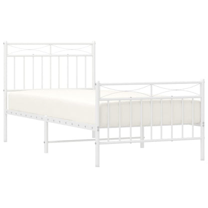 Bedframe Met Hoofd- En Voeteneinde Metaal 90x200 cm Wit met hoofdbord & voetbord