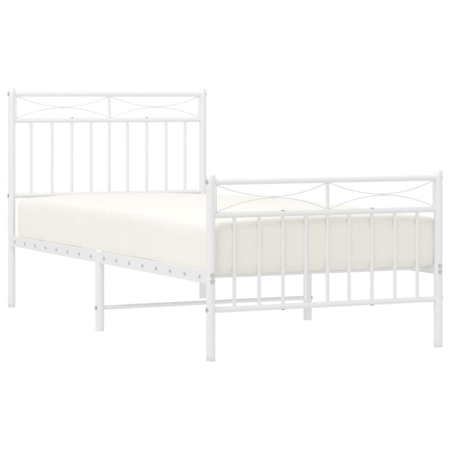 Bedframe Met Hoofd- En Voeteneinde Metaal 90x200 cm Wit met hoofdbord & voetbord
