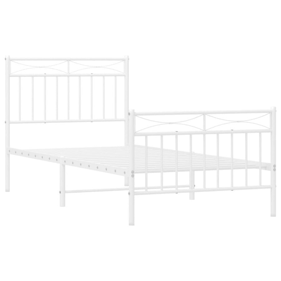 Bedframe Met Hoofd- En Voeteneinde Metaal 90x200 cm Wit met hoofdbord & voetbord