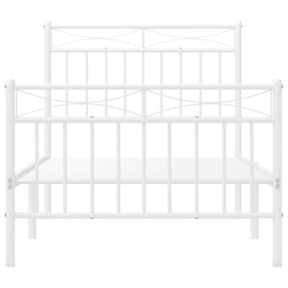 Bedframe Met Hoofd- En Voeteneinde Metaal 90x200 cm Wit met hoofdbord & voetbord