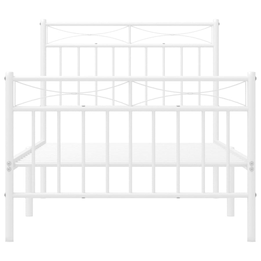 Bedframe Met Hoofd- En Voeteneinde Metaal 90x200 cm Wit met hoofdbord & voetbord