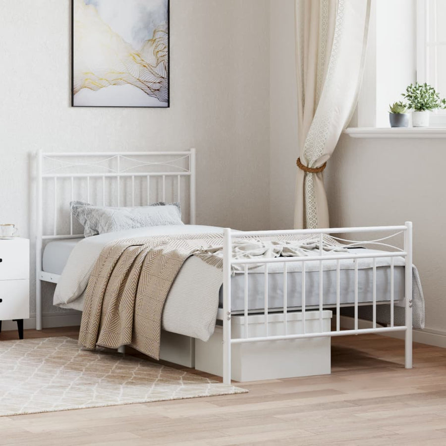 Bedframe Met Hoofd- En Voeteneinde Metaal 90x200 cm Wit met hoofdbord & voetbord