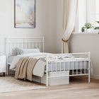 Bedframe Met Hoofd- En Voeteneinde Metaal 100x190 cm Wit met hoofdbord & voetbord