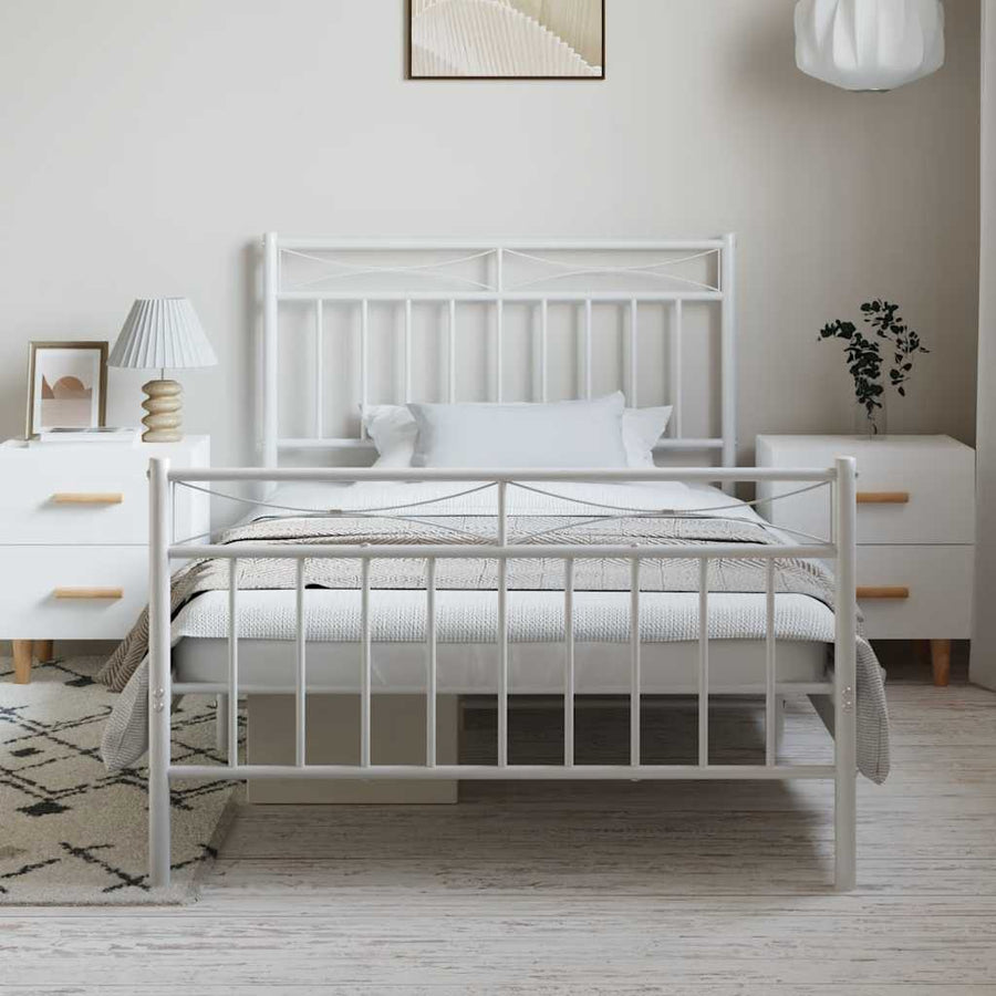 Bedframe met hoofd- en voeteneinde metaal wit 100x200 cm