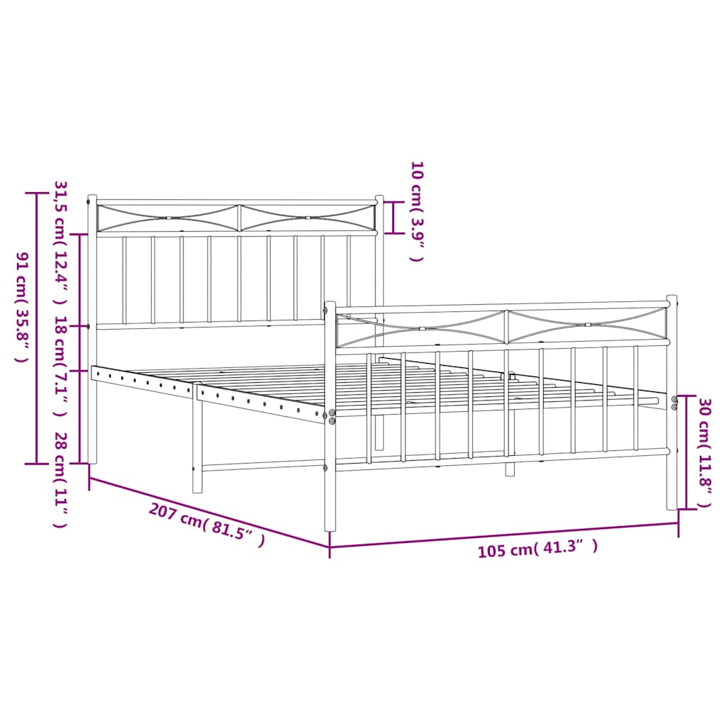 Bedframe met hoofd- en voeteneinde metaal wit 100x200 cm
