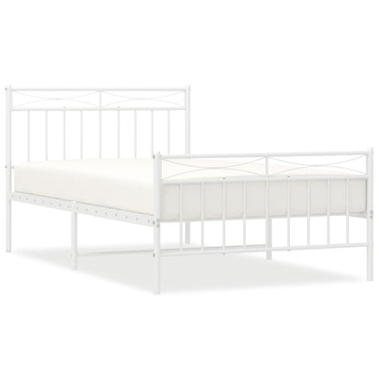Bedframe Met Hoofd- En Voeteneinde Metaal 107x203 cm Wit met hoofdbord & voetbord