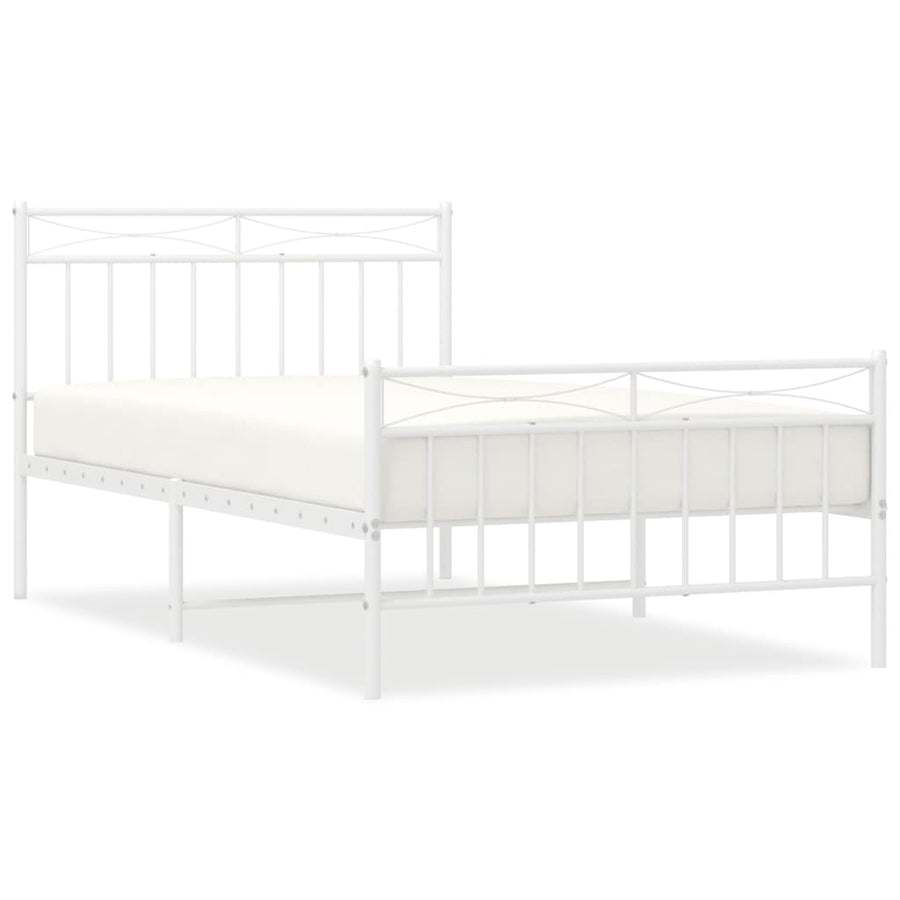 Bedframe Met Hoofd- En Voeteneinde Metaal 107x203 cm Wit met hoofdbord & voetbord