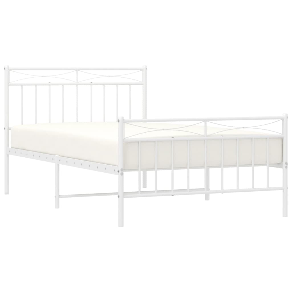 Bedframe Met Hoofd- En Voeteneinde Metaal 107x203 cm Wit met hoofdbord & voetbord