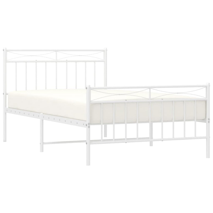 Bedframe Met Hoofd- En Voeteneinde Metaal 107x203 cm Wit met hoofdbord & voetbord