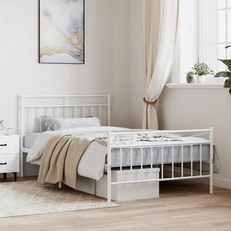 Bedframe Met Hoofd- En Voeteneinde Metaal 107x203 cm Wit met hoofdbord & voetbord