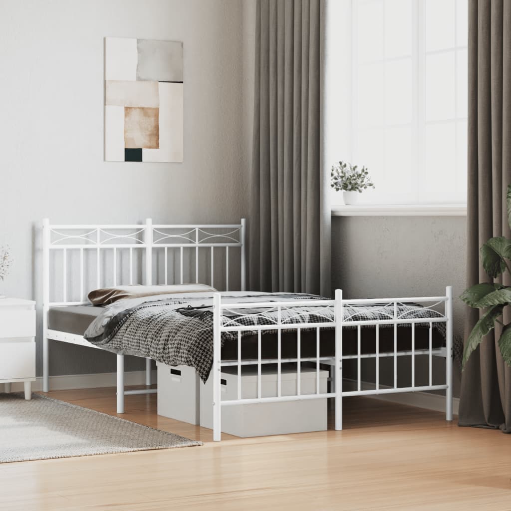 Bedframe Met Hoofd- En Voeteneinde Metaal 120x200 cm Wit met hoofdbord & voetbord