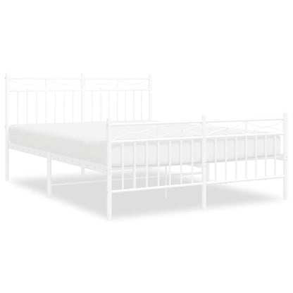 Bedframe Met Hoofd- En Voeteneinde Metaal 135x190 cm Wit met hoofdbord & voetbord