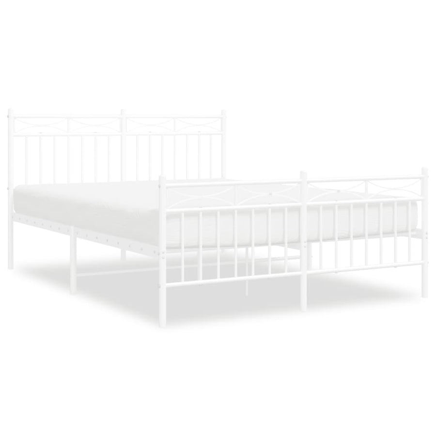 Bedframe Met Hoofd- En Voeteneinde Metaal 135x190 cm Wit met hoofdbord & voetbord