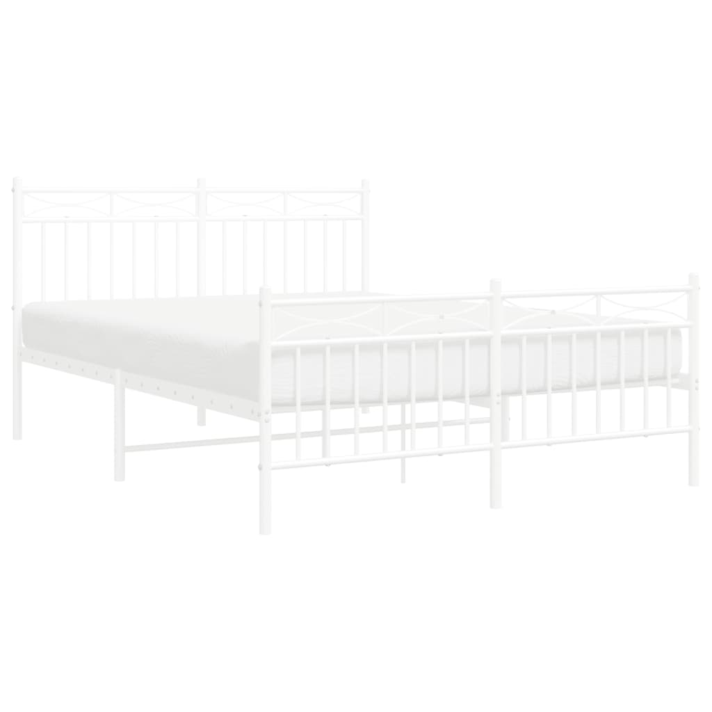 Bedframe Met Hoofd- En Voeteneinde Metaal 135x190 cm Wit met hoofdbord & voetbord