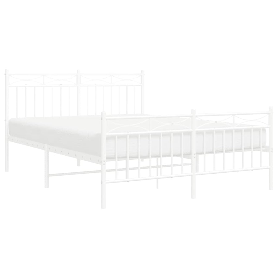 Bedframe Met Hoofd- En Voeteneinde Metaal 135x190 cm Wit met hoofdbord & voetbord