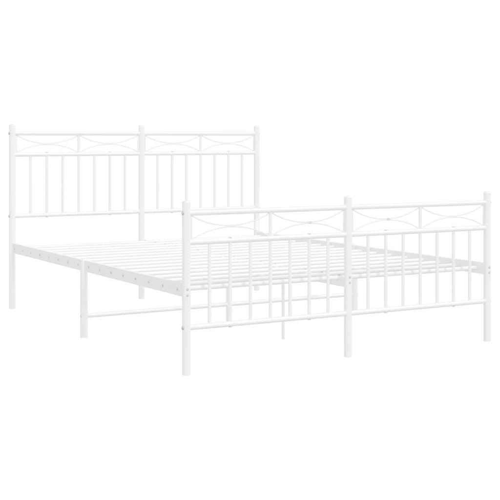 Bedframe Met Hoofd- En Voeteneinde Metaal 135x190 cm Wit met hoofdbord & voetbord